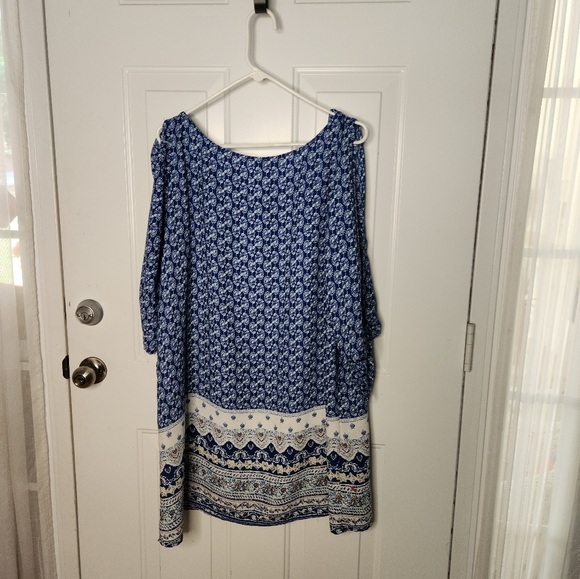 Bebop Blue and White Cold Shoulder Dress  Size 1X - Picture 4 of 6